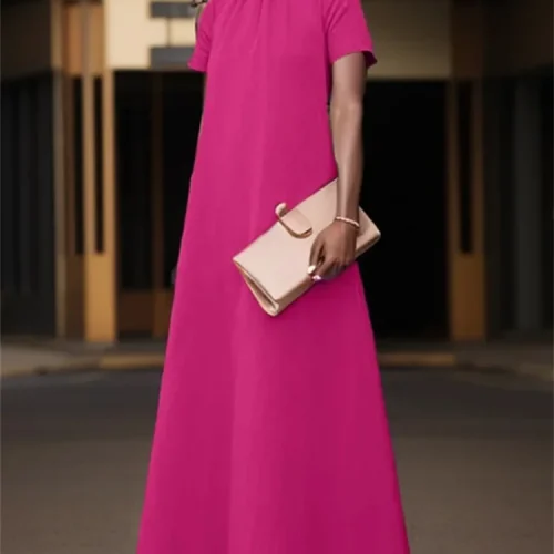 ZANZEA Summer High Collar Kleid Robes Casual Loose Party Long Dresses Women Short Sleeve Maxi Dress Elegant Solid 2023 Vestidos